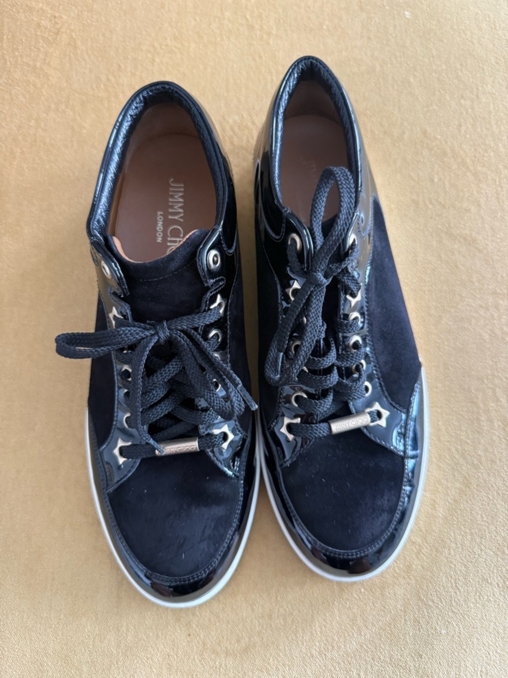 Jimmy Choo Black Low-Top Suede & Patent Leather Sneakers